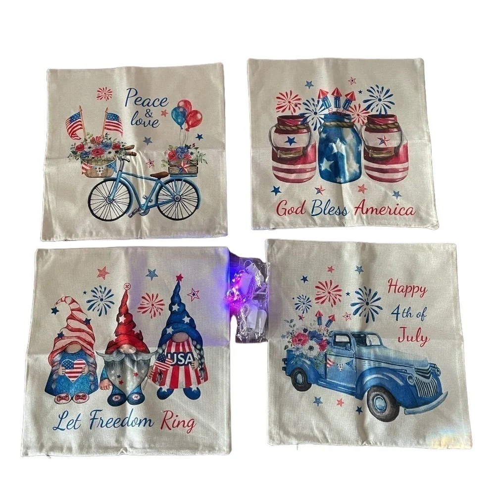 4TH OF JULY “LET FREEDOM RING” truck bicycle,gnomes pillow cushion covers